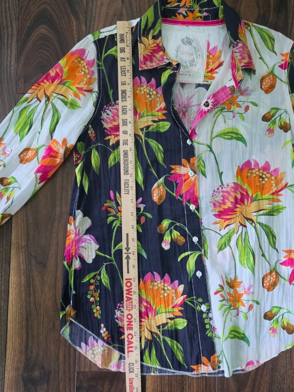Cino Floral Button Down Shirt 100% Cotton Size Medium Boho Resort Chic - Picture 6 of 7
